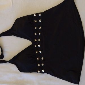 Torrid plus size 0 punk goth black swim top with pyramid studs fits like sz 1